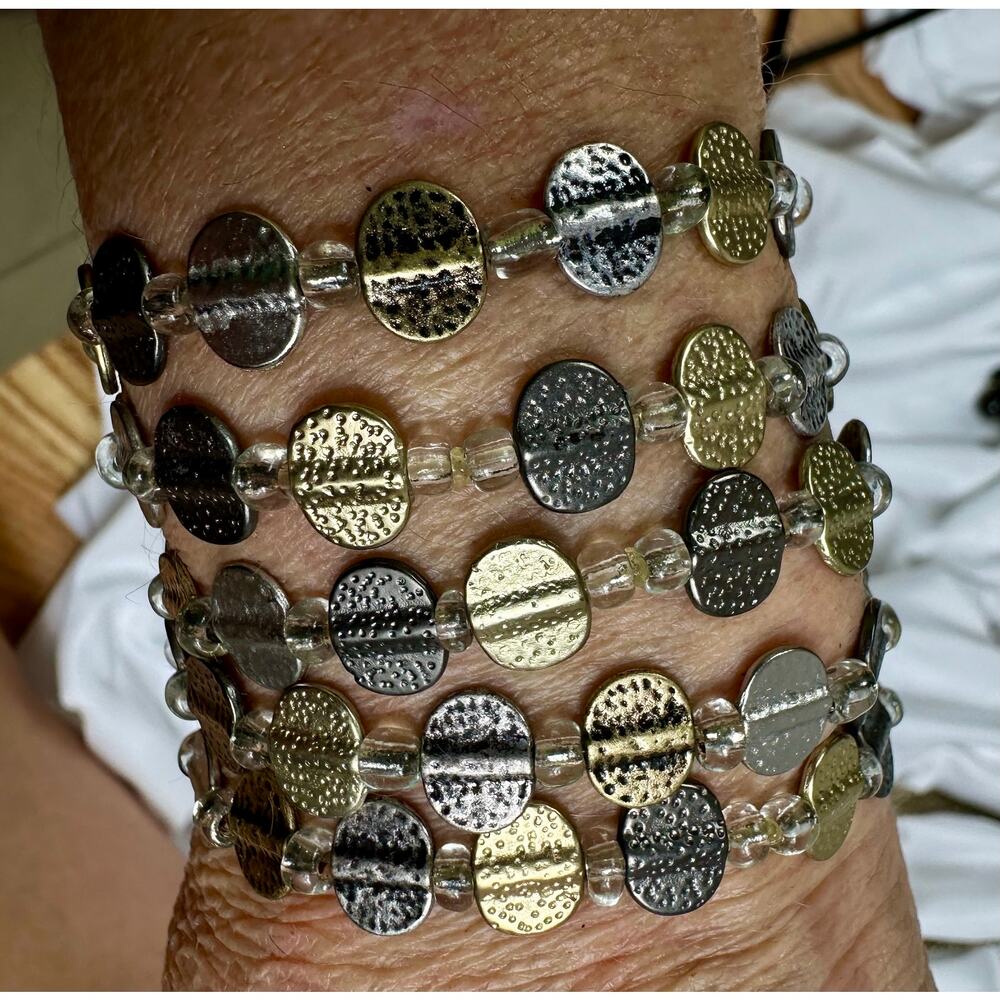 Chicos Vintage Silver & Goldtone Layered Necklace 5 Matching Bracelets Set - Picture 11 of 13